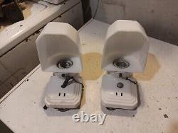 2 Vtg Art Deco Porcelain Milk Glass Kitchen Bathroom Wall Lights Sconces Chain