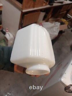 2 Vtg Art Deco Porcelain Milk Glass Kitchen Bathroom Wall Lights Sconces Chain