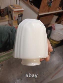 2 Vtg Art Deco Porcelain Milk Glass Kitchen Bathroom Wall Lights Sconces Chain