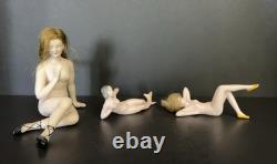 3 Antique German Bisque Porcelain Bathing Beauties Art Deco 1920's Set of 3