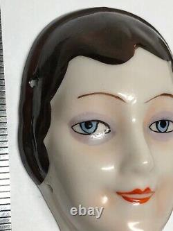 3 Antique German Porcelain Half 1/2 Doll Flat Face Art Deco Flapper Brunette #X