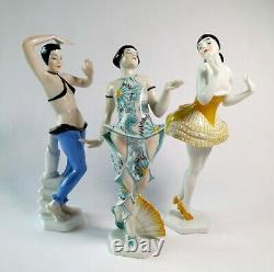 3 Porzellan Figuren Heubach Tänzerin Art Deco Thüringen Figurine Porcelaine