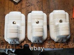 3 Vintage Wall Fixture Light? REWIRED? Art Deco Porcelain Pull Chain Sconce