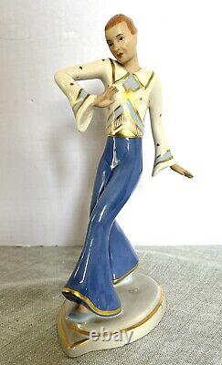 30s Art Deco Vintage Dux Czech Porcelain Elegant Dancing Man Figurine 8 tall