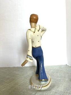 30s Art Deco Vintage Dux Czech Porcelain Elegant Dancing Man Figurine 8 tall