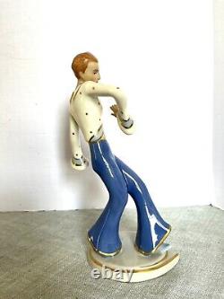 30s Art Deco Vintage Dux Czech Porcelain Elegant Dancing Man Figurine 8 tall