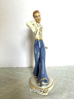 30s Art Deco Vintage Dux Czech Porcelain Elegant Dancing Man Figurine 8 tall