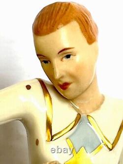 30s Art Deco Vintage Dux Czech Porcelain Elegant Dancing Man Figurine 8 tall