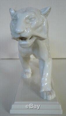 36cm ART DECO LENCK PASSAU PORZELLAN FIGUR TIGER Löwe Porcelain Figurine ca. 1920