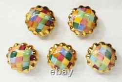 5 Mackenzie Childs Harlequin Handpainted Pottery Drawer Pulls / Knobs