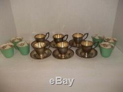 6 Antique Sterling Silver & Lenox Porcelain Demitasse Expresso Cup & Saucer Sets