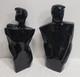 80's Art Deco Man & Woman Black Porcelain Sculpture/statue Bust Vtg Fashion