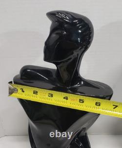 80's art deco man & woman black porcelain sculpture/statue bust vtg fashion