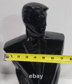 80's art deco man & woman black porcelain sculpture/statue bust vtg fashion