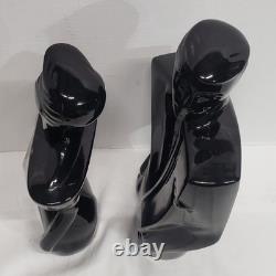 80's art deco man & woman black porcelain sculpture/statue bust vtg fashion