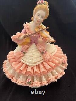8Dresden Lace, victorian, Volkstedt, German, flower, collectible, art-deco violin