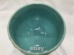 9 -10 x 7.5 Aqua Green MCCoy Quilted Jardiniere Planter Pot Floral Bow Leaves