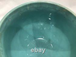 9 -10 x 7.5 Aqua Green MCCoy Quilted Jardiniere Planter Pot Floral Bow Leaves