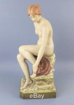 A HUGE Antique Exquisite Art Deco Porcelain Royal Dux Figurine of Nude Lady 1910