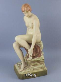 A HUGE Antique Exquisite Art Deco Porcelain Royal Dux Figurine of Nude Lady 1910