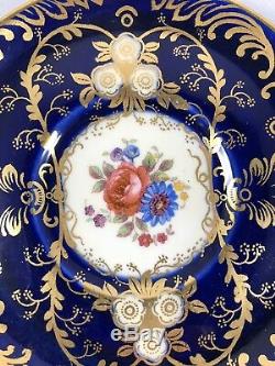 A Rare Aynsley Royalty Cup & Saucer Cobalt Blue Gold Roses Art Deco Demitasse