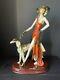 A. Santini Vintage Figurine Art Deco Lady With Borzoi Dog 17 Hight, Signed