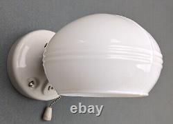 ALABAX 1930s Art Deco White Porcelain Sconce & Opal Glass Shade, Rewired