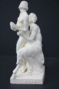 ANIQUE 1920s Art Deco German Porcelain Nude with Faun h 30.5 cm