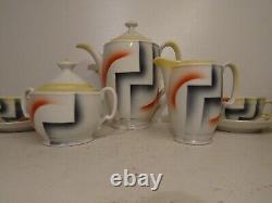 ANTIQUE ART DECO BAUHAUS PORCELAIN COFFEE TEA SET 1930s REGOUT MAASTRICHT