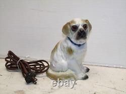 ANTIQUE ART DECO ORIGINAL PORCELAIN DOG LAMP WITH LIGHT UP EYES 1920s