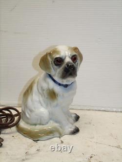ANTIQUE ART DECO ORIGINAL PORCELAIN DOG LAMP WITH LIGHT UP EYES 1920s