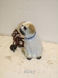 ANTIQUE ART DECO ORIGINAL PORCELAIN DOG LAMP WITH LIGHT UP EYES 1920s