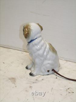 ANTIQUE ART DECO ORIGINAL PORCELAIN DOG LAMP WITH LIGHT UP EYES 1920s