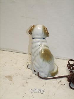 ANTIQUE ART DECO ORIGINAL PORCELAIN DOG LAMP WITH LIGHT UP EYES 1920s