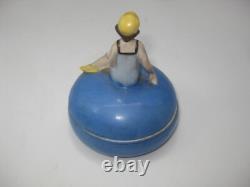 ANTIQUE Art Deco German bathing beauty porcelain Bisque figurine powder box 1930