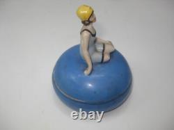 ANTIQUE Art Deco German bathing beauty porcelain Bisque figurine powder box 1930