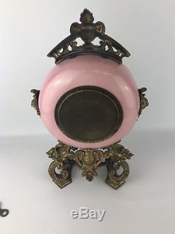 ANTIQUE BREVET FRENCH Brass And Porcelain Mantel CLOCK ART DECO