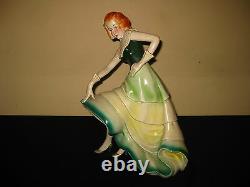 ANTIQUE PORTUGUESE ART DECO POTTERY PORCELAIN WOMEN DANCER FIGURE FIGURINE 1930s