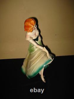 ANTIQUE PORTUGUESE ART DECO POTTERY PORCELAIN WOMEN DANCER FIGURE FIGURINE 1930s