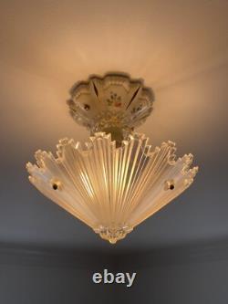 ANTIQUE VINTAGE ART DECO CEILING CHANDELIER Light Fixture Porcelain PORCELIER