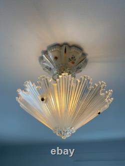 ANTIQUE VINTAGE ART DECO CEILING CHANDELIER Light Fixture Porcelain PORCELIER