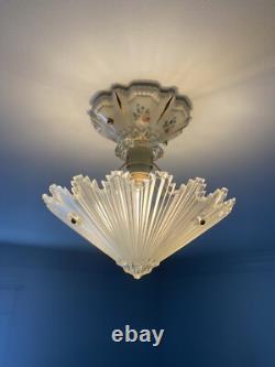 ANTIQUE VINTAGE ART DECO CEILING CHANDELIER Light Fixture Porcelain PORCELIER