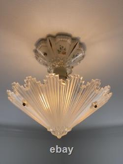 ANTIQUE VINTAGE ART DECO CEILING CHANDELIER Light Fixture Porcelain PORCELIER