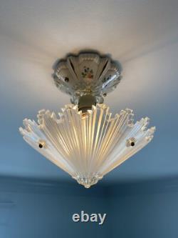 ANTIQUE VINTAGE ART DECO CEILING CHANDELIER Light Fixture Porcelain PORCELIER