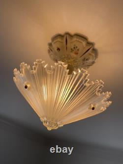 ANTIQUE VINTAGE ART DECO CEILING CHANDELIER Light Fixture Porcelain PORCELIER