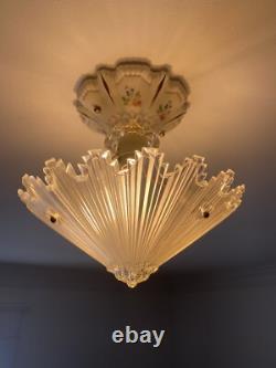 ANTIQUE VINTAGE ART DECO CEILING CHANDELIER Light Fixture Porcelain PORCELIER