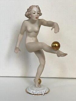 ART DECO HUTSCHENREUTHER-ROSENTHAL FIGURINE NUDE GIRL BALANCE C. WERNER ca. 1955