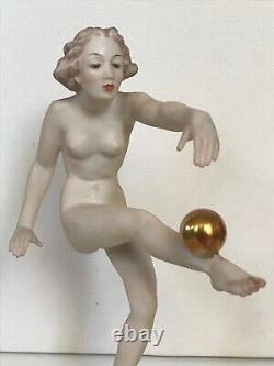 ART DECO HUTSCHENREUTHER-ROSENTHAL FIGURINE NUDE GIRL BALANCE C. WERNER ca. 1955