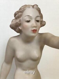 ART DECO HUTSCHENREUTHER-ROSENTHAL FIGURINE NUDE GIRL BALANCE C. WERNER ca. 1955