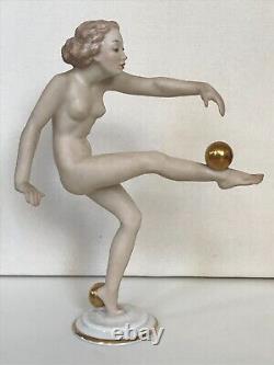 ART DECO HUTSCHENREUTHER-ROSENTHAL FIGURINE NUDE GIRL BALANCE C. WERNER ca. 1955